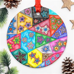 Stained Glass Flowers  Ornament (round) by okhismakingart