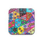 Stained Glass Flowers  Rubber Coaster (Square)  Front