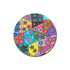 Stained Glass Flowers  Rubber Coaster (round)  by okhismakingart