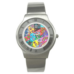 Stained Glass Flowers  Stainless Steel Watch by okhismakingart