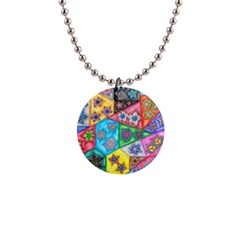 Stained Glass Flowers  1  Button Necklace by okhismakingart