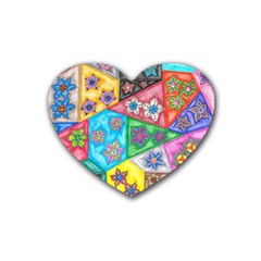 Stained Glass Flowers  Heart Coaster (4 Pack)  by okhismakingart