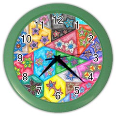 Stained Glass Flowers  Color Wall Clock by okhismakingart