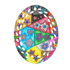 Stained Glass Flowers  Ornament (oval Filigree) by okhismakingart