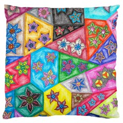 Stained Glass Flowers  Large Cushion Case (two Sides) by okhismakingart