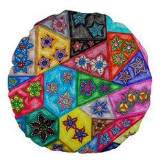 Stained Glass Flowers  Large 18  Premium Flano Round Cushions by okhismakingart