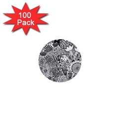 Floral Jungle Black And White 1  Mini Buttons (100 Pack)  by okhismakingart