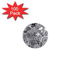 Floral Jungle Black And White 1  Mini Magnets (100 Pack)  by okhismakingart