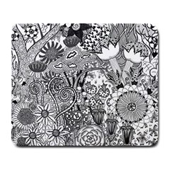 Floral Jungle Black And White Large Mousepads