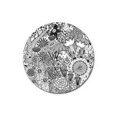 Floral Jungle Black And White Magnet 3  (round) by okhismakingart