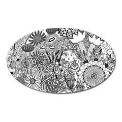 Floral Jungle Black And White Oval Magnet by okhismakingart