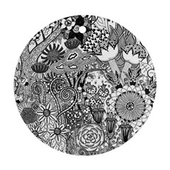 Floral Jungle Black And White Round Ornament (two Sides) by okhismakingart