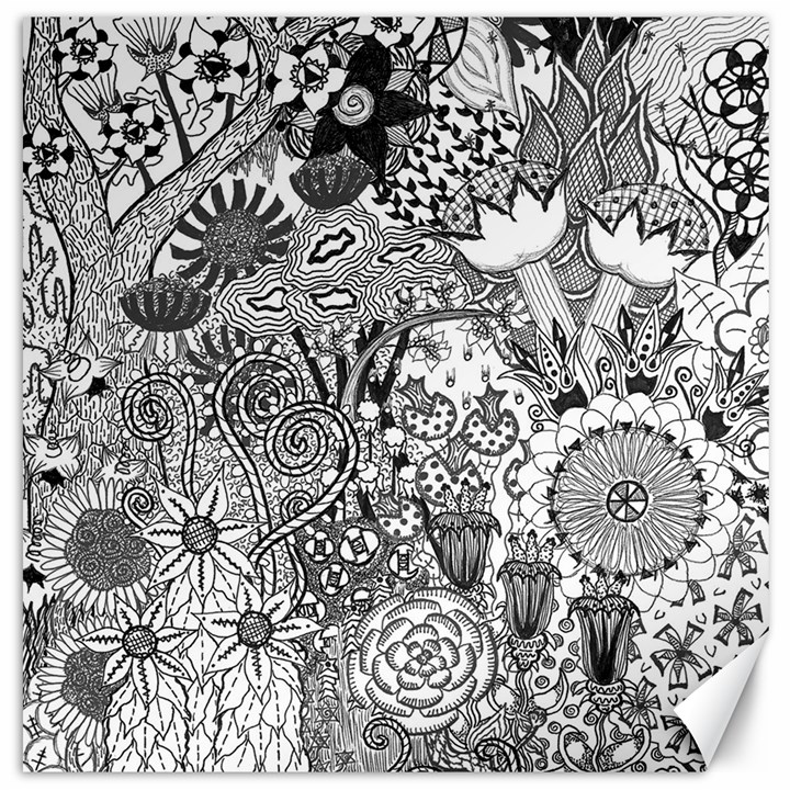 Floral Jungle Black and White Canvas 12  x 12 