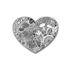 Floral Jungle Black And White Heart Coaster (4 Pack)  by okhismakingart