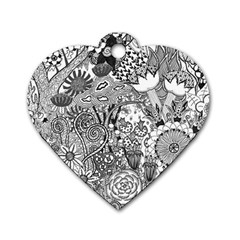 Floral Jungle Black And White Dog Tag Heart (one Side) by okhismakingart