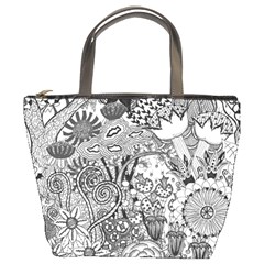 Floral Jungle Black And White Bucket Bag by okhismakingart