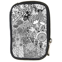 Floral Jungle Black And White Compact Camera Leather Case by okhismakingart