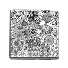 Floral Jungle Black And White Memory Card Reader (square 5 Slot) by okhismakingart