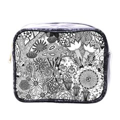 Floral Jungle Black And White Mini Toiletries Bag (one Side) by okhismakingart