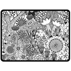 Floral Jungle Black And White Fleece Blanket (large)  by okhismakingart