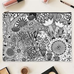 Floral Jungle Black And White Cosmetic Bag (xxxl) by okhismakingart