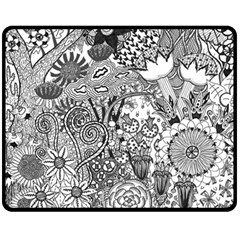 Floral Jungle Black And White Double Sided Fleece Blanket (medium)  by okhismakingart