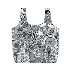 Floral Jungle Black And White Full Print Recycle Bag (m) by okhismakingart