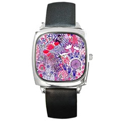 Floral Jungle Purple Square Metal Watch