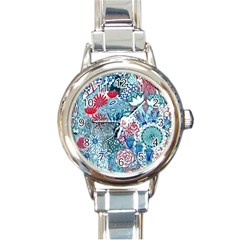 Floral Jungle Blue Round Italian Charm Watch by okhismakingart