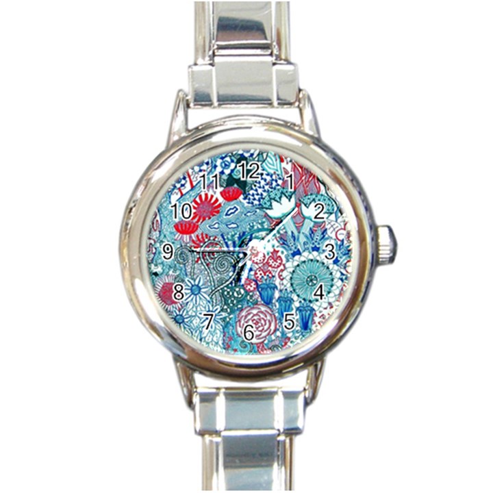 Floral Jungle Blue Round Italian Charm Watch