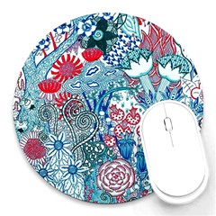 Floral Jungle Blue Round Mousepads by okhismakingart