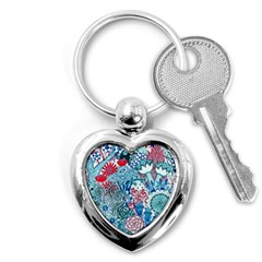 Floral Jungle Blue Key Chains (heart)  by okhismakingart