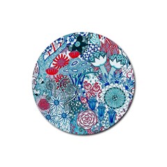 Floral Jungle Blue Rubber Coaster (round)  by okhismakingart