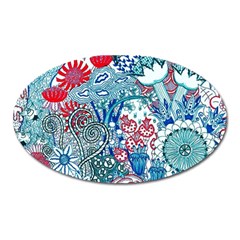 Floral Jungle Blue Oval Magnet by okhismakingart