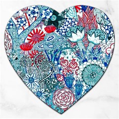 Floral Jungle Blue Jigsaw Puzzle (heart) by okhismakingart