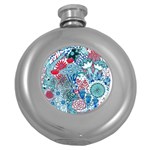 Floral Jungle Blue Round Hip Flask (5 oz) Front