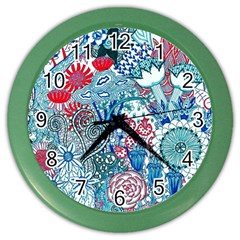 Floral Jungle Blue Color Wall Clock by okhismakingart