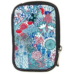 Floral Jungle Blue Compact Camera Leather Case by okhismakingart