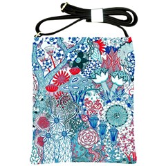 Floral Jungle Blue Shoulder Sling Bag by okhismakingart