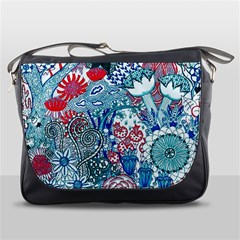 Floral Jungle Blue Messenger Bag by okhismakingart