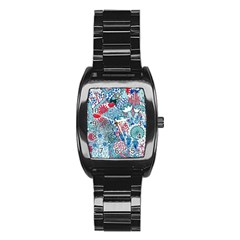 Floral Jungle Blue Stainless Steel Barrel Watch by okhismakingart