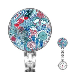 Floral Jungle Blue Stainless Steel Nurses Watch by okhismakingart