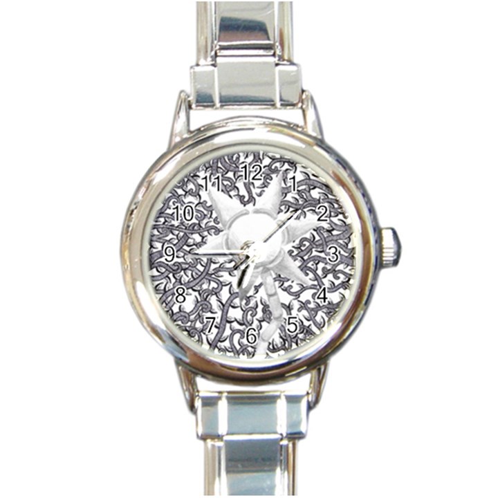 Geometric Flower and Vines 01 Round Italian Charm Watch