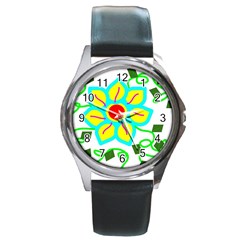 Digital Flower Round Metal Watch by okhismakingart