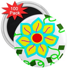 Digital Flower 3  Magnets (100 Pack) by okhismakingart