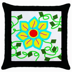 Digital Flower Throw Pillow Case (black) by okhismakingart