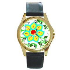 Digital Flower Round Gold Metal Watch