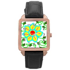 Digital Flower Rose Gold Leather Watch  by okhismakingart