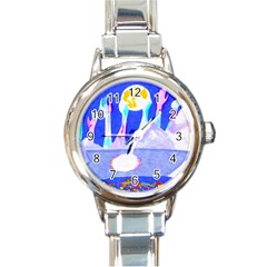 Angel s City In Blue Round Italian Charm Watch by okhismakingart