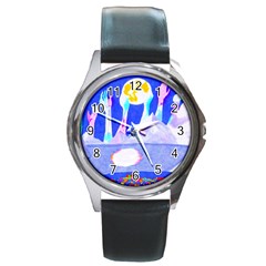 Angel s City In Blue Round Metal Watch by okhismakingart